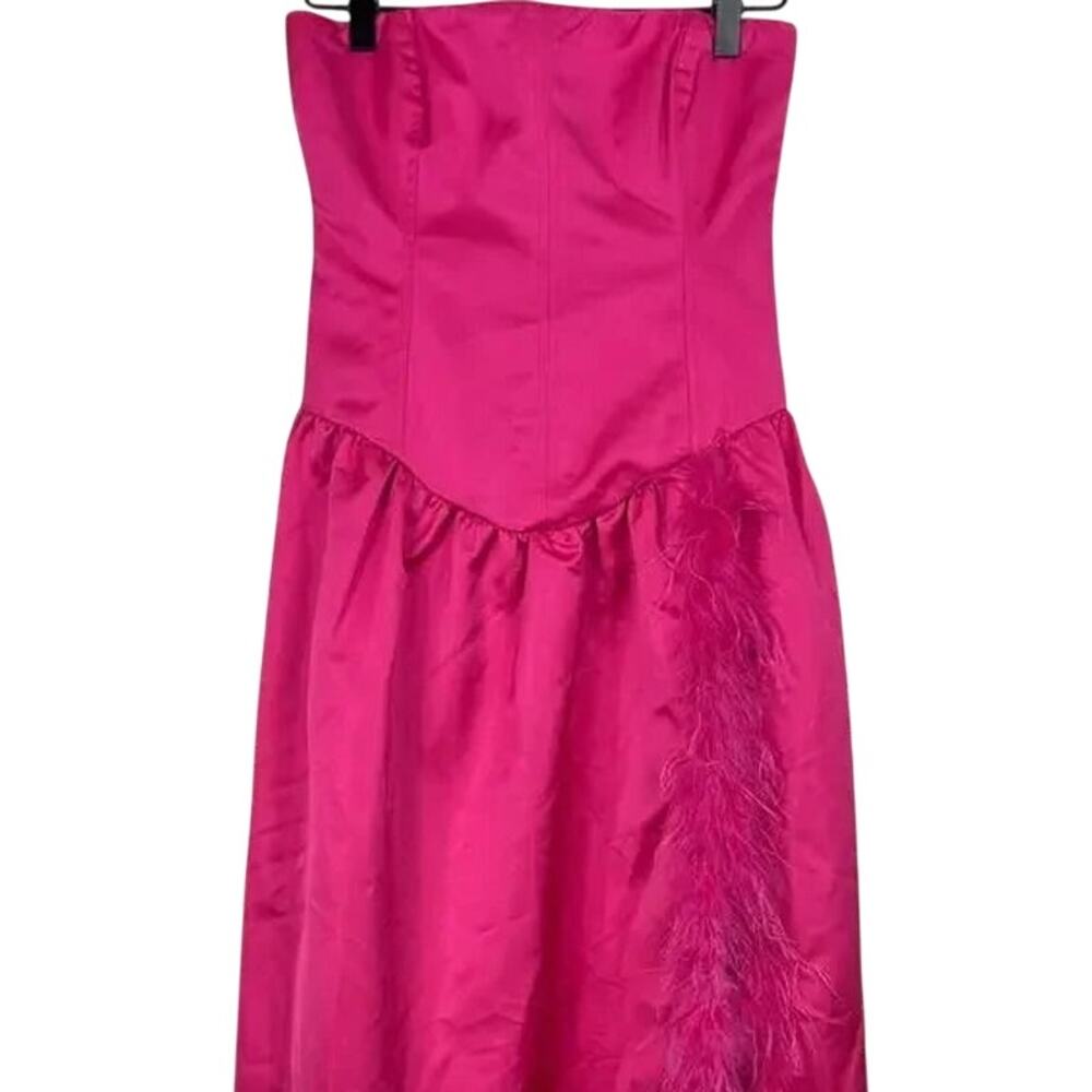 NWT WeWoreWhat Corset Bodice Side LegSlit Feathered Sleeveless Maxi Dress 2 Pink - Picture 3 of 16